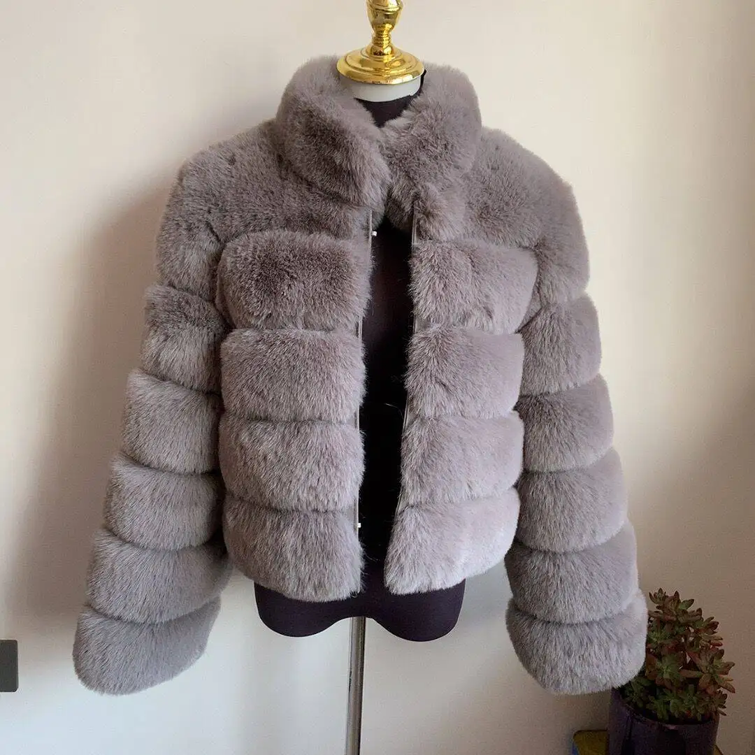 

2025 hot selling faux fur coat fluffy and thick women's winter warm and fashionable short standing collar women faux fur jacket