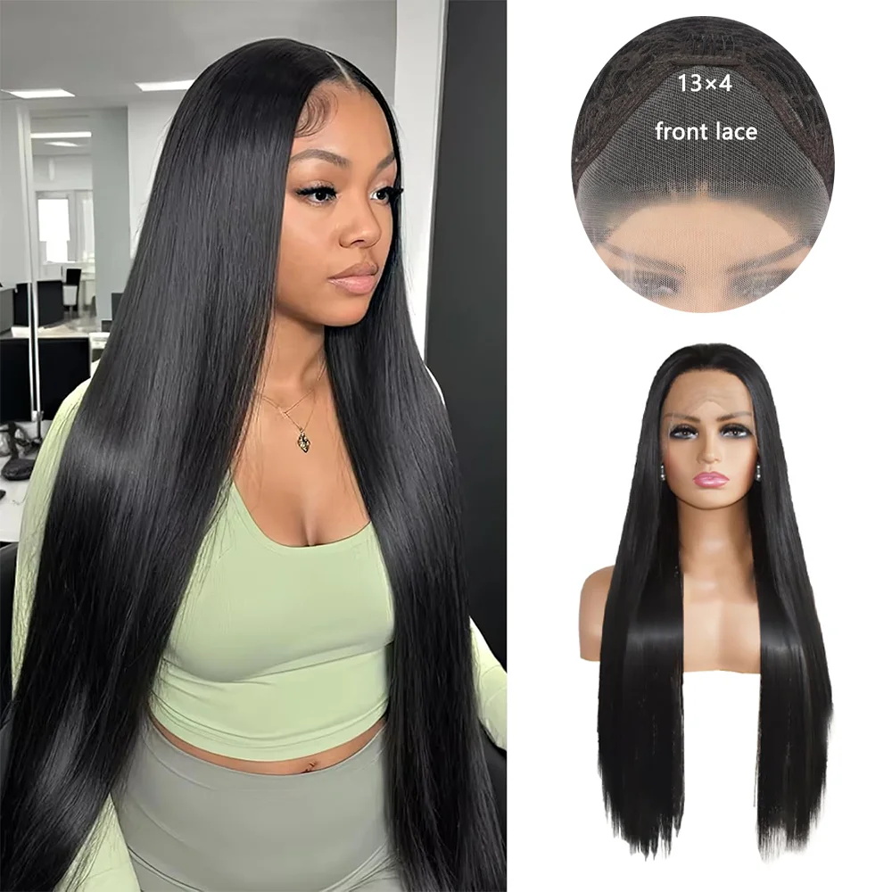 วิกผมสังเคราะห์คุณภาพสูง 13×4HD แบบลูกไม้ด้านหน้า ขนาด 24 นิ้ว ผมตรงธรรมชาติ ความหนาแน่น 180% เหมาะสำหรับผู้หญิง ใช้ได้ทุกวันและงานปาร์ตี้