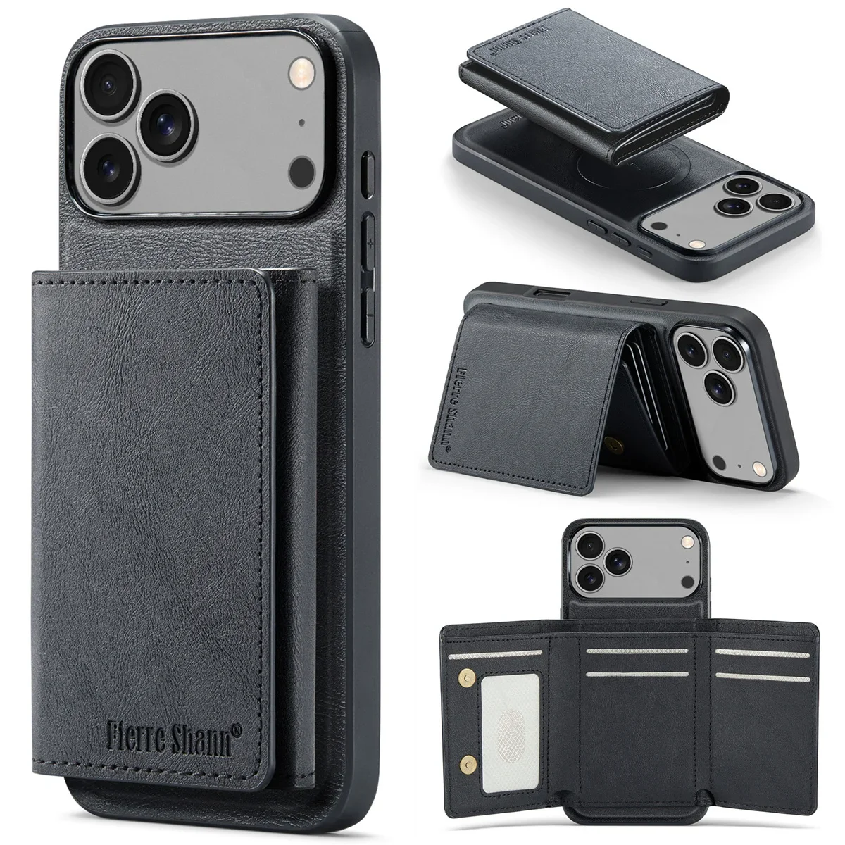 

Wallet Cards Slot Leather Phone Case for IPhone 17 Air 17 Pro Max 15 16 Plus 14 13 12 11 Magnetic Magsafe Kickstand Back Cover