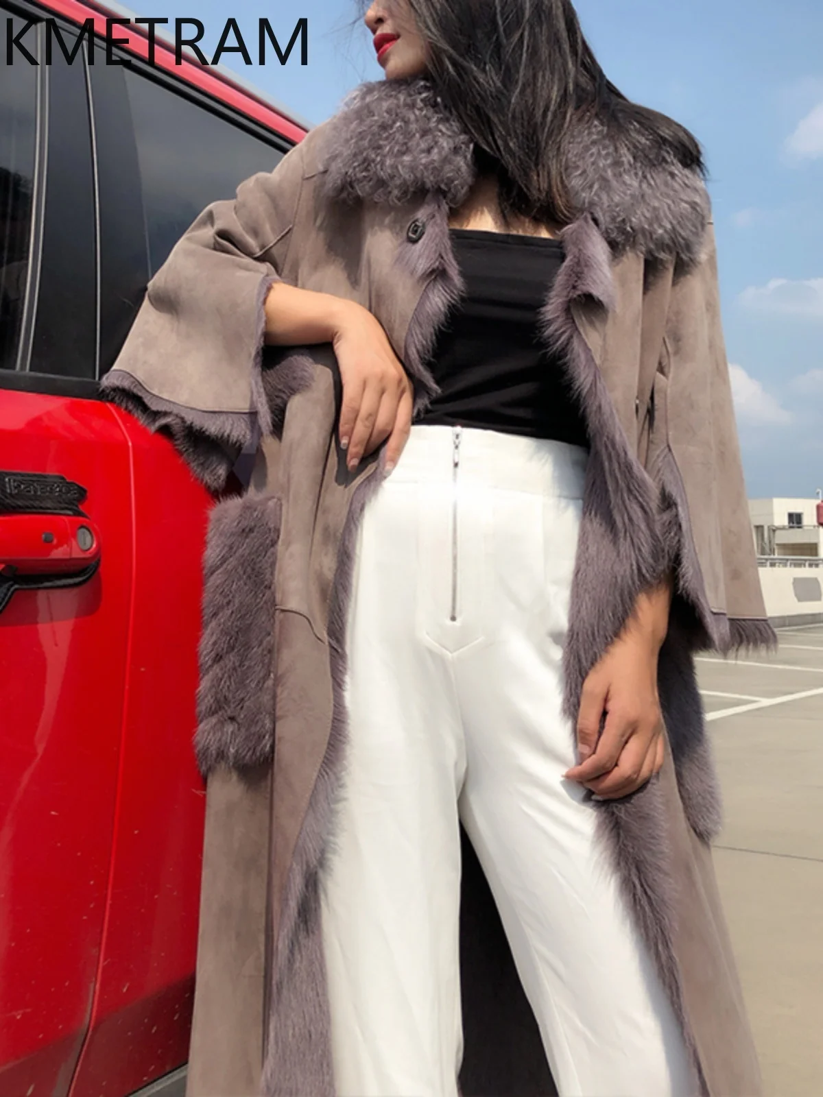 天然ヤギ革ウール両面毛皮ジャケット女性ロングリアルファーコート冬のレザージャケット女性服 2025 шуба женская