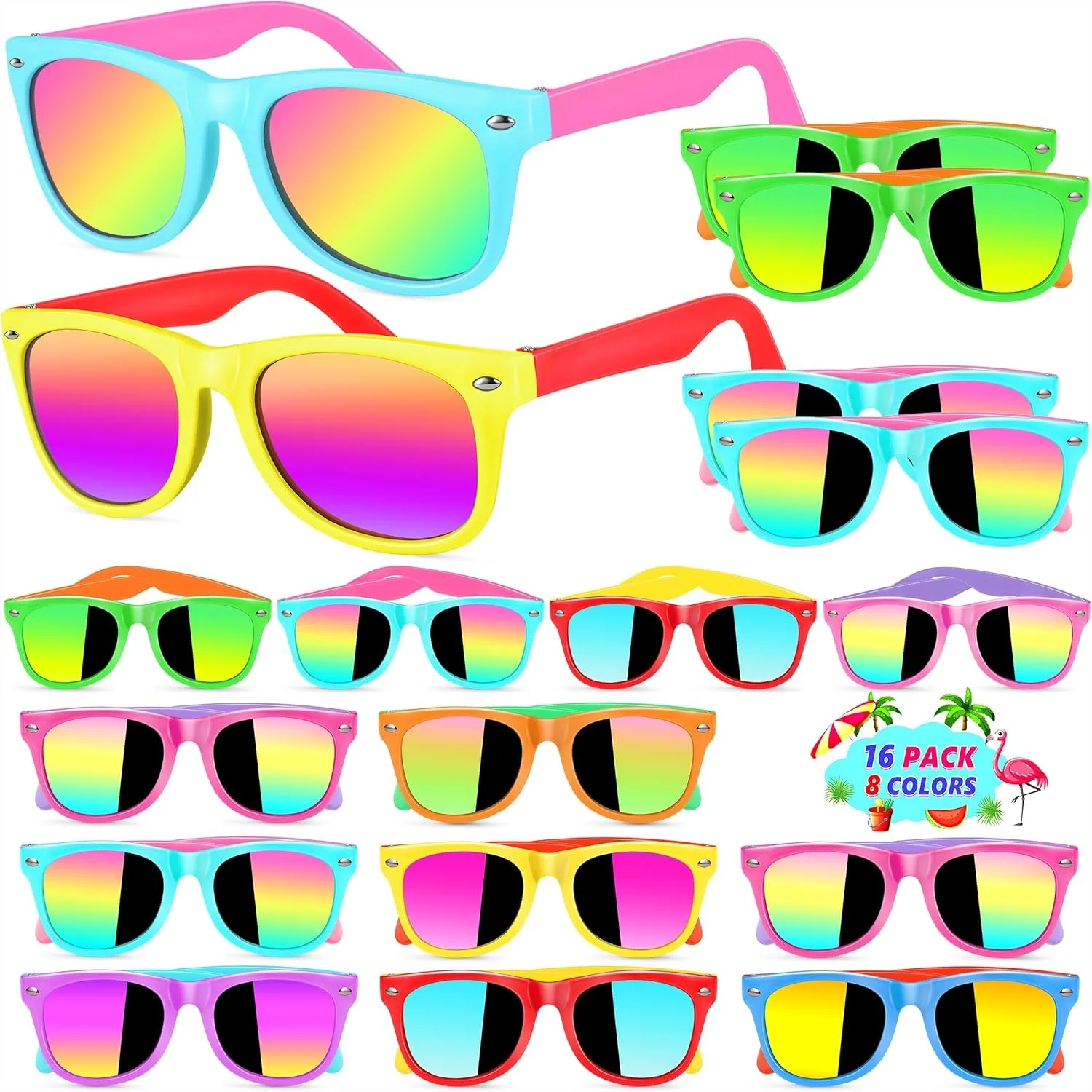 

Neon Kids Sunglasses Bulk 16 Pack With UV400 Protection For Boys Girls Birthday Party Favors Goodie Bag Stuffers Pool Beach Party Supplies
