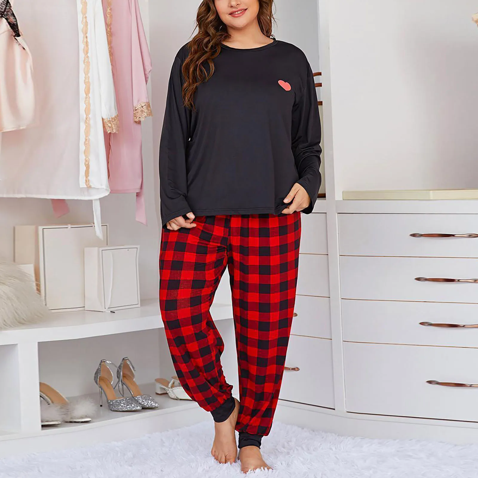 

Large Size Oversized Sleepwear Round neck Sweatshirts Pajamas For Women Long Sleeves Trousers set Pyjamas Loungewear Autumn