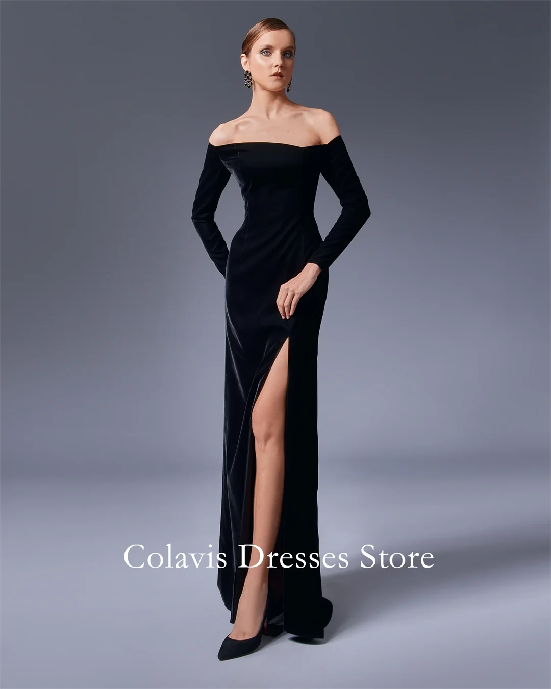 

Colavis Fashion Customized 2024 New Women's Off-the-Shoulder Asymmetrical Open Slit Prom Evening Dress Celebrity Party Dress