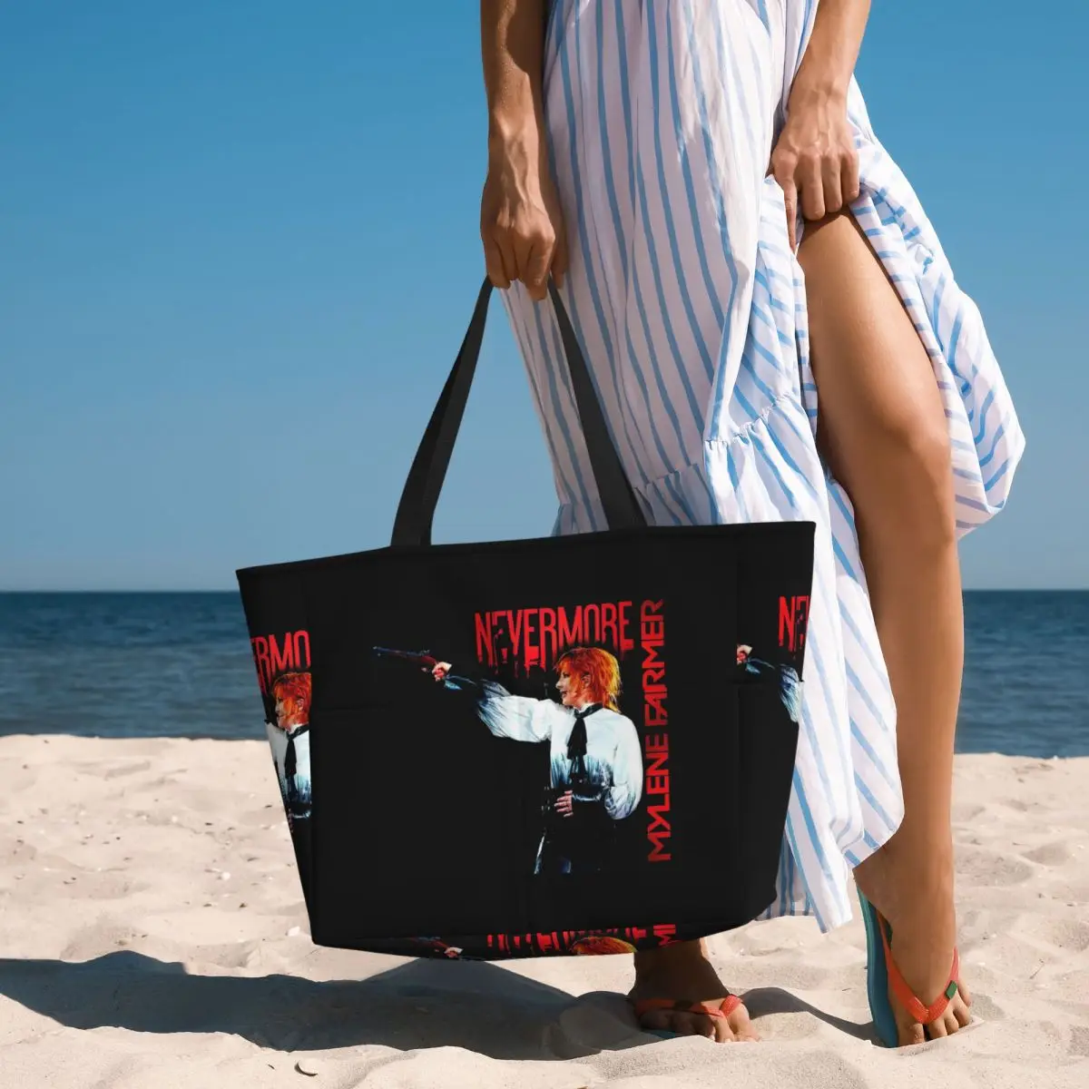 Nevermore Tour Libertine Mylene Farmer Beach Tote Bag Sport Gym Yoga Duffle Large Tote Bag Women Travel Bag Fitness bag