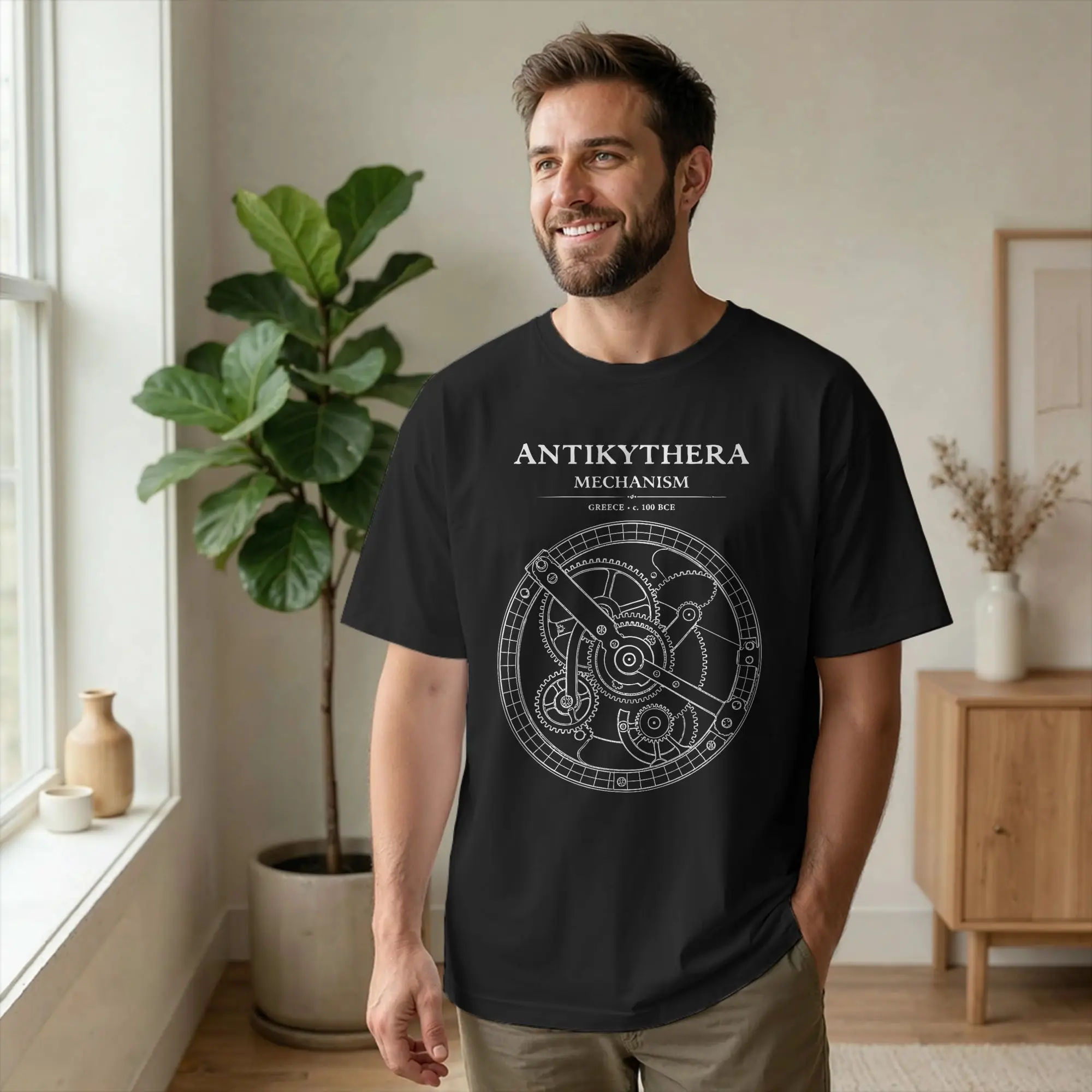 Awesome Technical Drawing Antikythera Mechanism Greek T-Shirts Men Round Collar Cotton T Shirt Short Sleeve Tees Gift Clothing