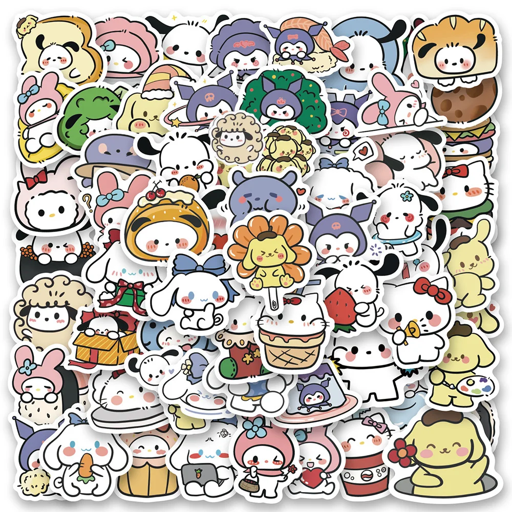 10/30/50/100PCS Mixed Sanrio Anime Stickers Cute Sticker Pack Waterproof Kuromi My Melody Cinnamoroll Pompom Purin Kawaii Decals