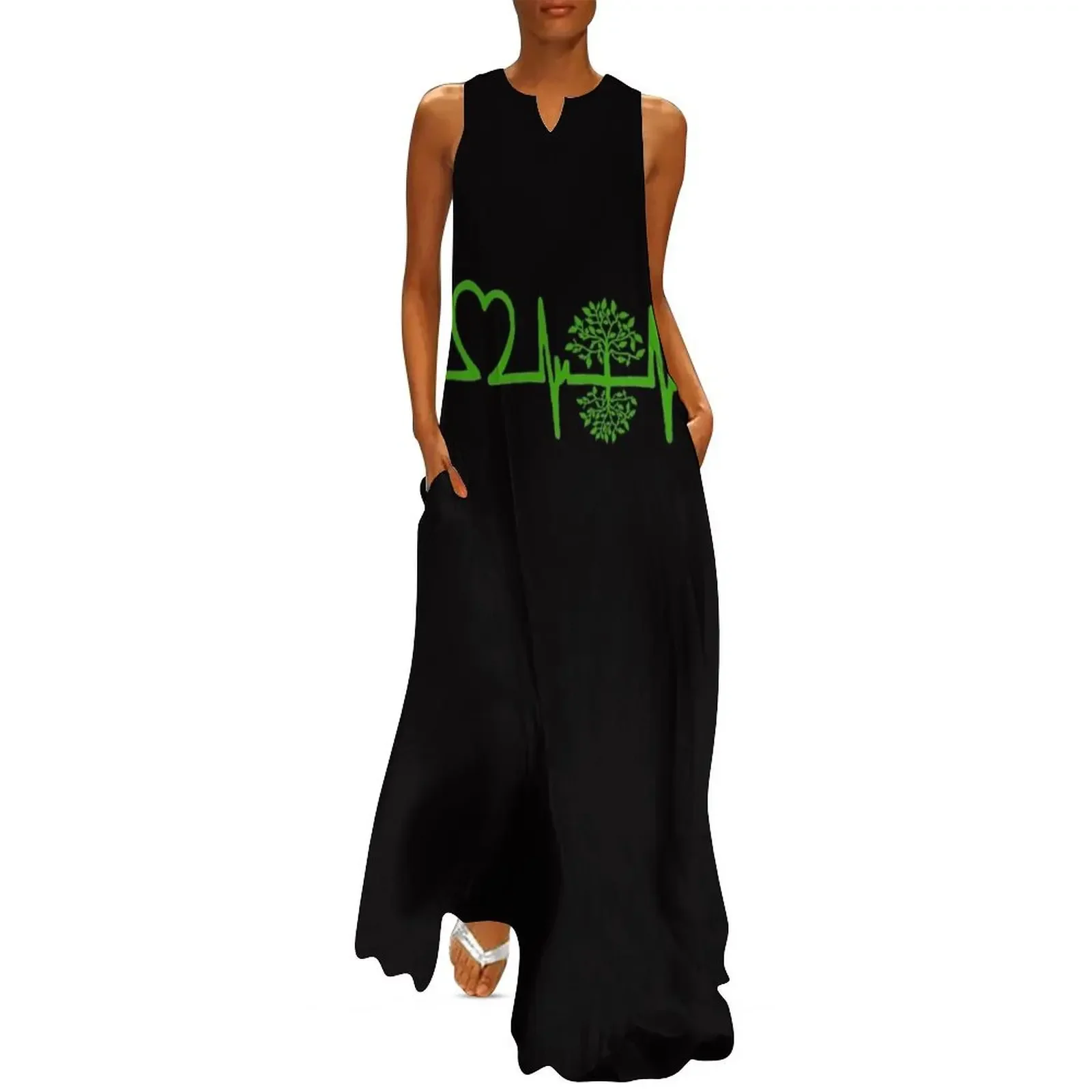 

Heartbeat Pulse Green Vegan Frequency Wave Earth Planet Long Dress Summer skirt prom dresses dress for woman Dress