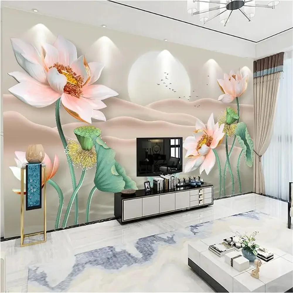 Custom Mural Wallpaper Lotus abstract landscape wallpapers for living room decoration TV Background 3D Wall Painting sticker