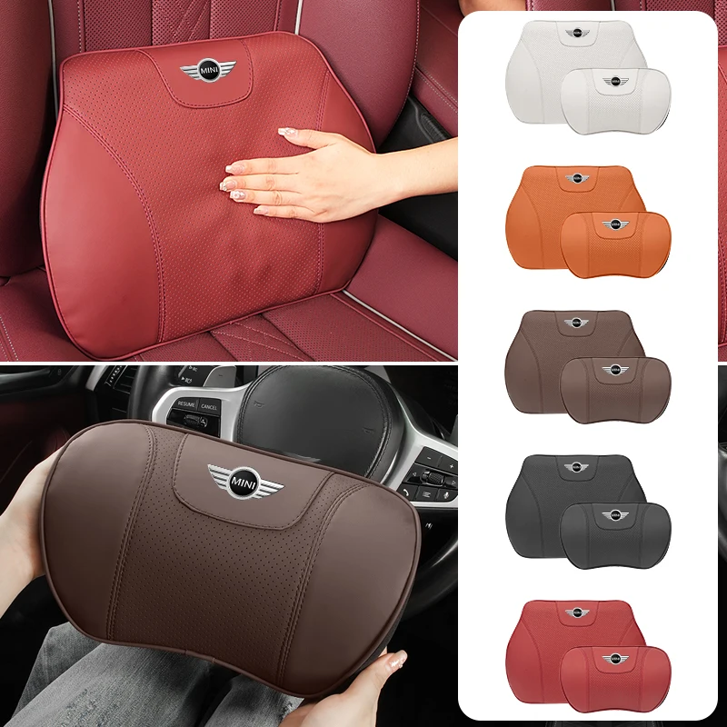 Leather Car Headrest Neck Pillow Lumbar Cushion For MINI Cooper One JCW Clubman Countryman R55 R56 F55 F56 R57 R58 R59 R60 R50