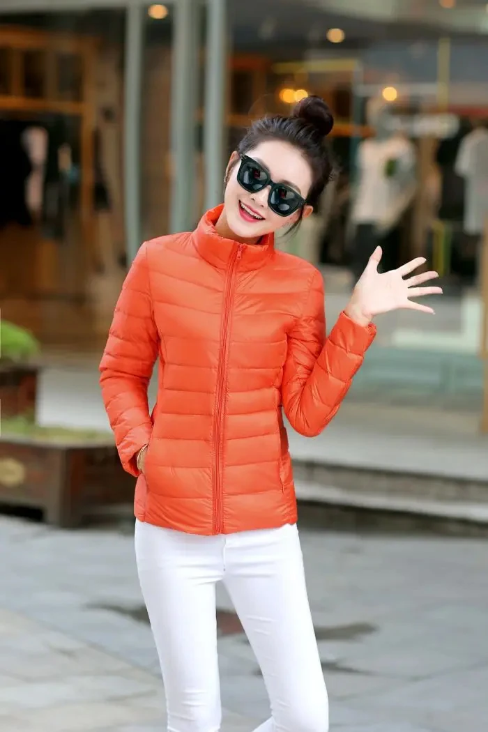 M-8XL White Duck Down Jacket for Women Winter Warm Down Coat Light Weight 2023 New Stand Collar Pocket Zipper Casual Outerwear