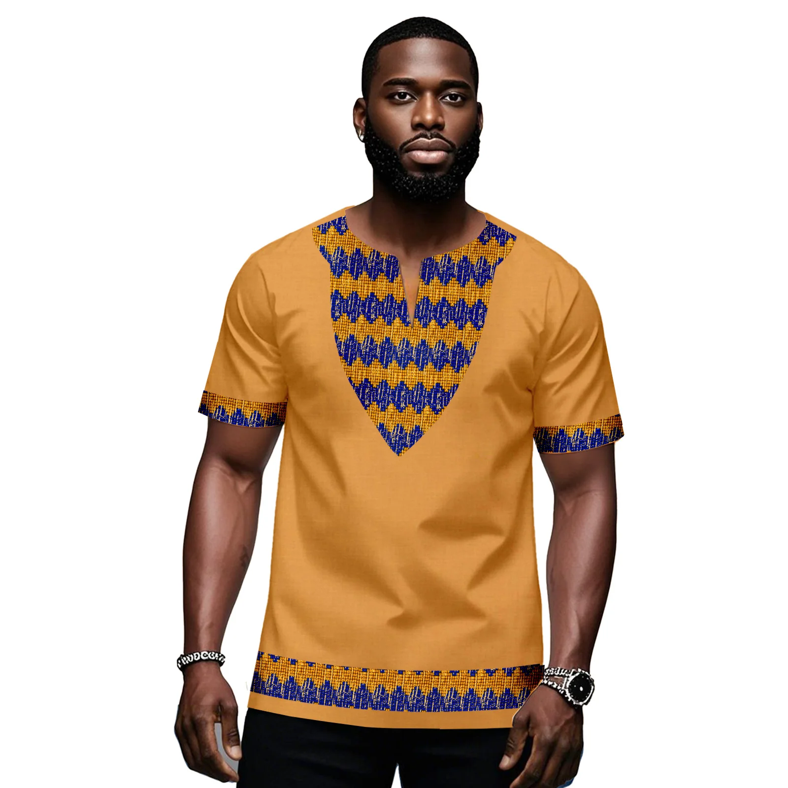 

African Shirts For Men Dashiki Kente Print Short Sleeve Top Shirt Ankara Clothing Attire