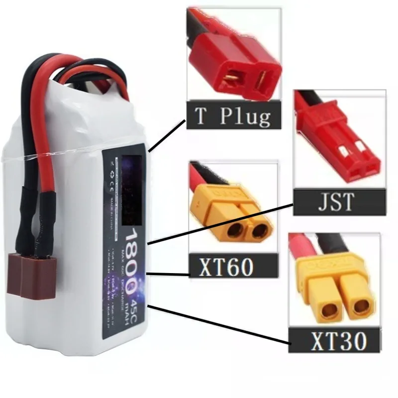 3S 1800mAh 11.1V 45C Lithium Polymer Battery for RC Drone Helicopter Airplane Boat Car Truck & Models with T XT60 XT30 JST Plug