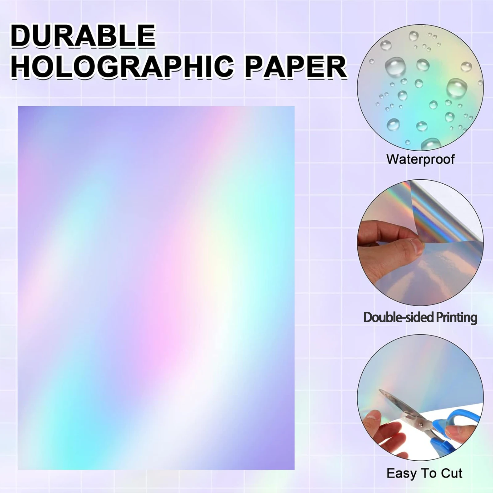 A4 Size 10 Sheets Rainbow Holographic Printable Vinyl Double Sided Paper for Inkjet Printer,Waterproof 8.3 X 11.7 Inch view 5