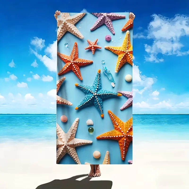 Nautical Seashell Starfish Coral Print Beach Towel Ocean Botanical Pattern Towel Quick Dry Absorbent Sand Free for Summer