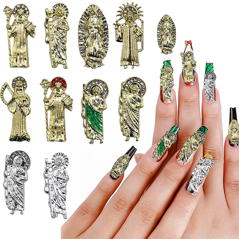 10pcs Virgin Mary Nail Charms 3D Crystal Nail Jewel Buddha Nail Art Decoration Religious Nail Art Rhinestones for Acrylic Nails