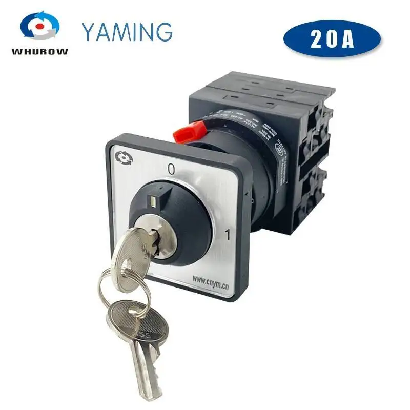 Yaming Electric Rotary Changeover Cam Switch 20A 2 Position 0-1 On-off Three Phases With Key 690V 20A LW42 YMW42-20YS3/3S