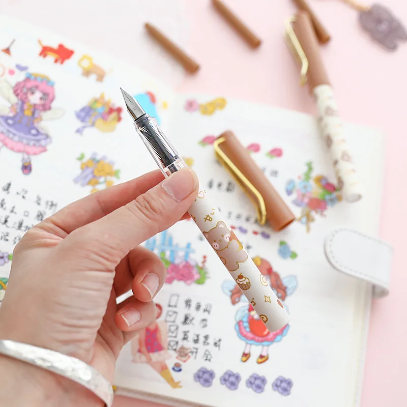 Imagem -04 - Kawaii Cacau Urso dos Desenhos Animados Caneta Fonte Conjunto Escola Escritório Material de Escrita Estudante Papelaria Presente Prêmios ef Nib Presente