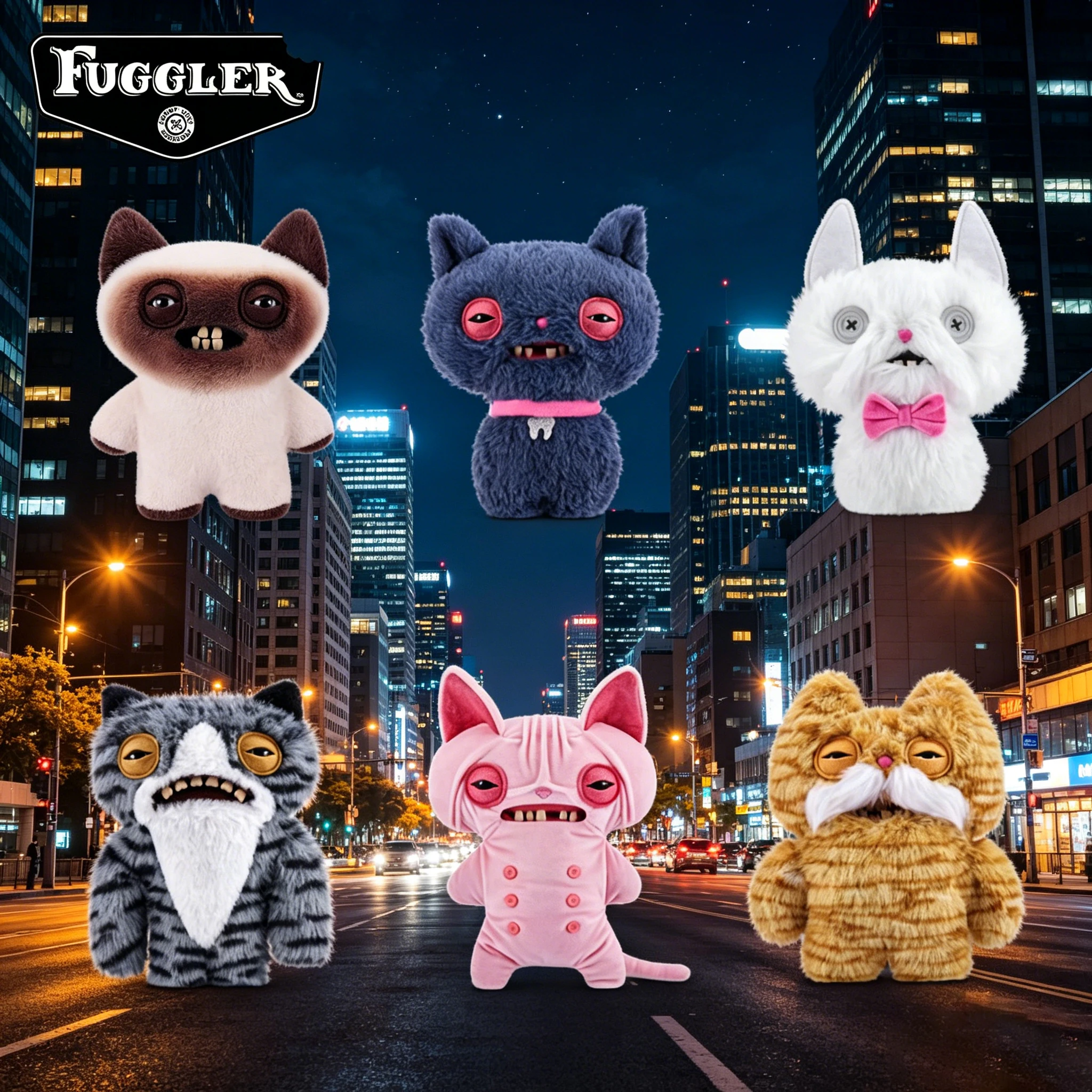 Jouets en peluche originaux Fuggler Alley Cats, Wrinkle McStinkles, Yawper, poupées monstres drôles et moches aux yeux égares, cadeaux de collection, décoration