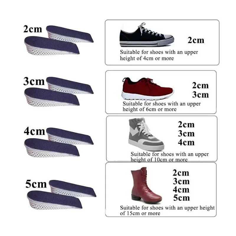 Height Increase Half Shoe Insoles with Memory Foam Heel Insert Sport Cushion 2/3/4/5CM EVA Taller Invisible Heighten Pad for Wom