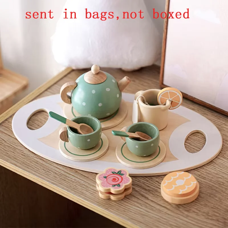 Houten Afternoon Tea Set Speelgoed Keukenaccessoires Theekransje Voedsel Spelen Vroeg educatief speelgoed voor peuters Meisjes Jongens Kindergeschenken