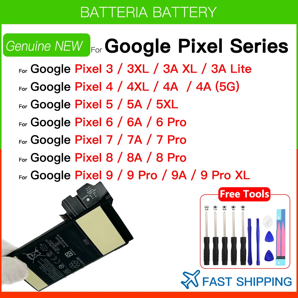 Brand New Replacement Battery For Google Pixel 6 6Pro 6A Pixel 7 7Pro 7A Pixel 3 4 5 8 9 XL LITE HTC Mobile Batteria+Free Tools