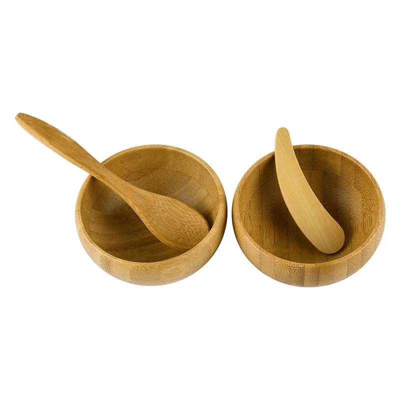 Mini Size Bamboo DIY Face Mask Mixing Bowl with Spoon Aromatherapy Bowl Set Massage Oil Face Care Makeup Tool Kits