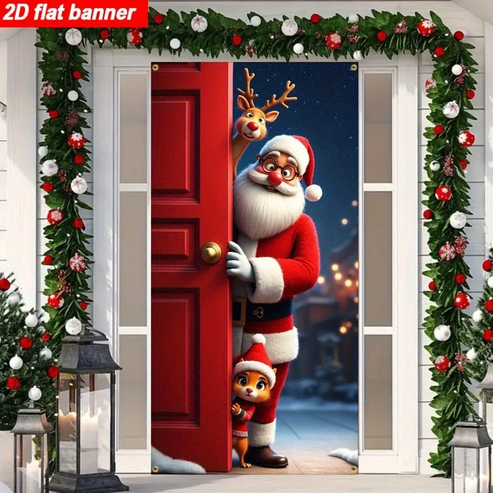 1 piece, 2D flat banner reindeer and cute cat probe welcome decoration
