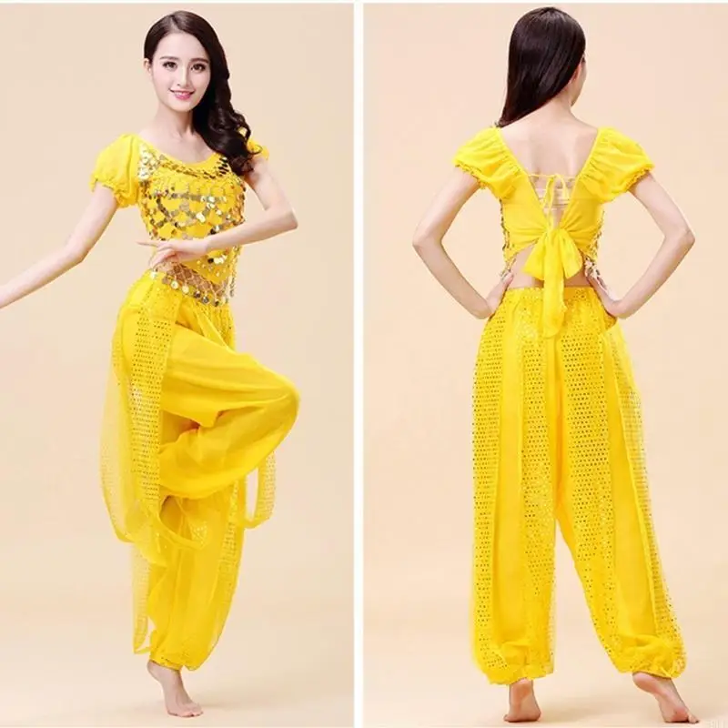 50LE 2Pieces Belly Dance Costume Set Top Lantern Pants Set Halloween Costume
