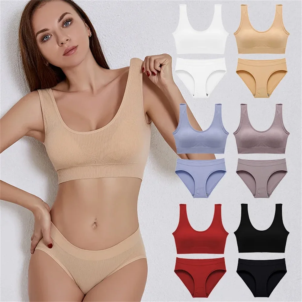 Sexy Women\'s Seamless Top Set, Low Waisted Underwear, Wireless Underwear, Backless Suit, Underwear, Underwear, Padded Bra Set 
