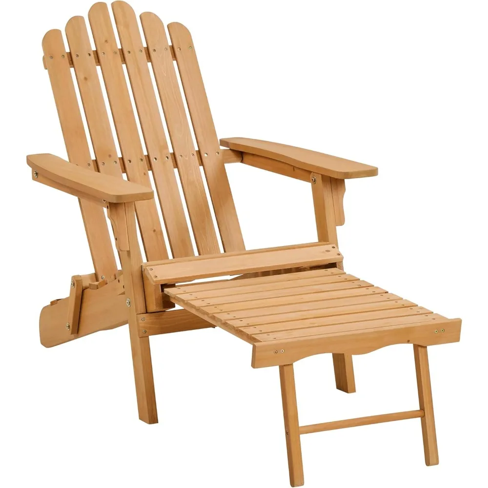 

Folding Adirondack Chair with Retractable Ottoman Weight Capacity 300lb Solid Wood Garden Chair, Fire Pit Lounge Chairs Weather