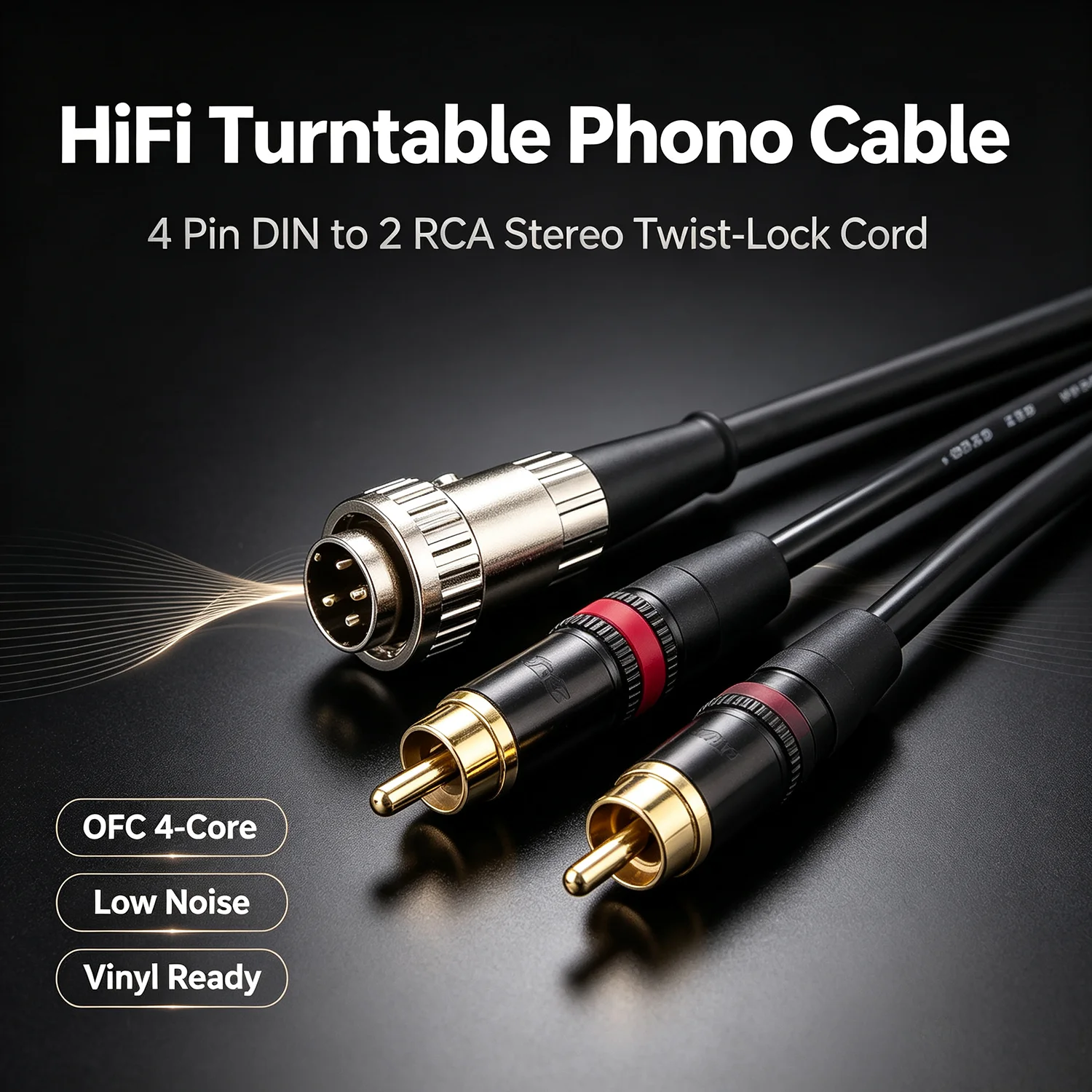 HiFi Turntable Phono Cable Twist‑Lock 4 Pin Din to 2 RCA Stereo Cable OFC 4‑Core Audio Interconnect Cord for Vinyl Record Player