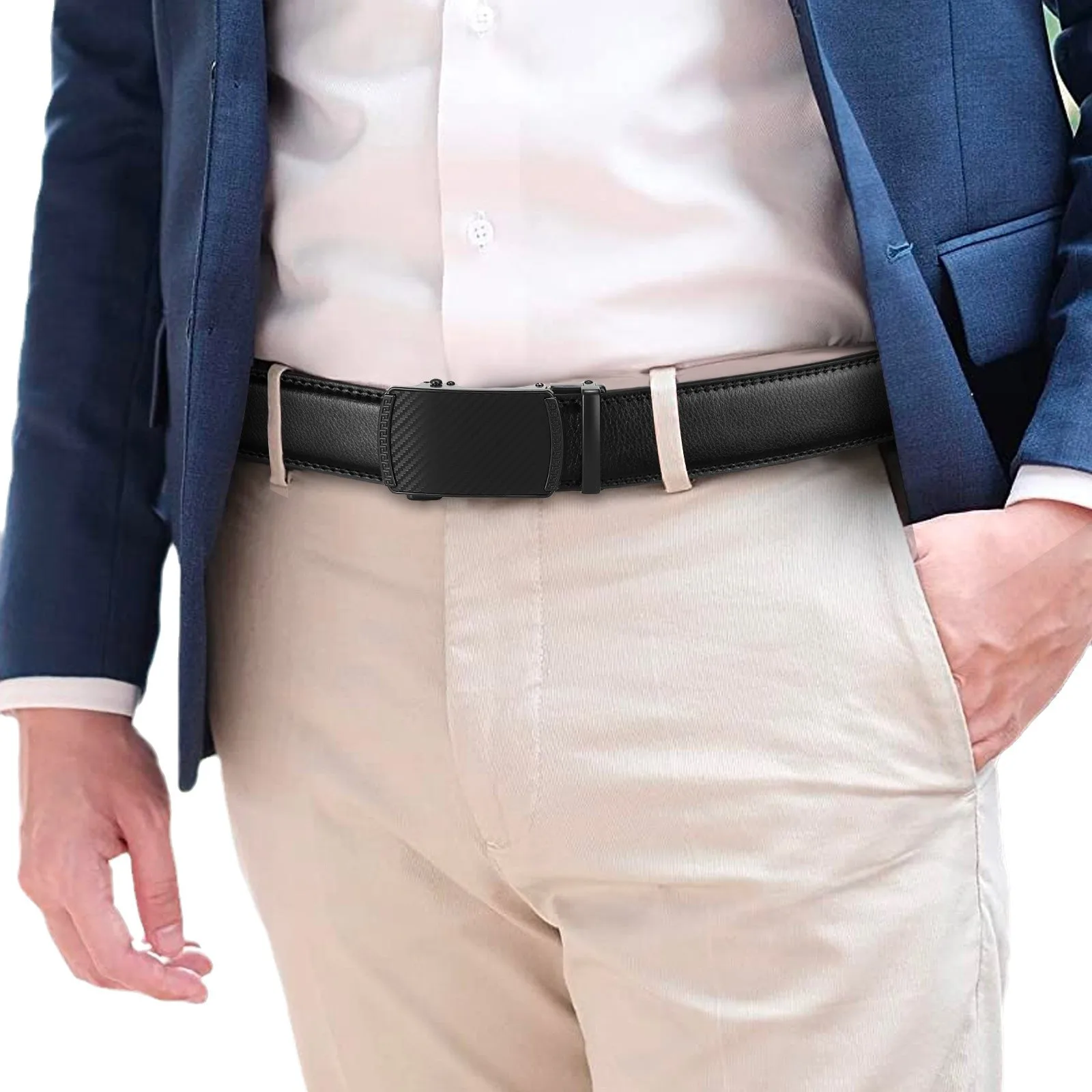 حزام كبير الحجم بإبزيم تلقائي طويل جدًا للرجال الكبار الطويل، 130 140 150 160 170 180 سم حزام أعمال جلدي مع مشبك معدني