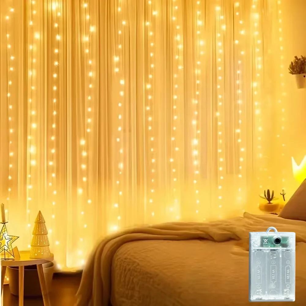 

Светодиодная гирлянда-штора для декора на свадьбу, улицу, Рамадан 2026, День святого Валентина, Ид Мубарак, для дома, на батарейках