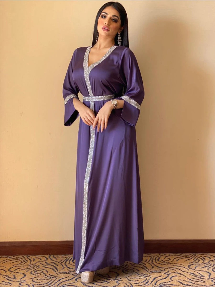 

Arab Party Dress Diamonds Women Jalabiya Moroccan Kaftan Arabian Clothing Dubai Saudi Robe Muslim Evening Ramadan Eid Abaya Gown