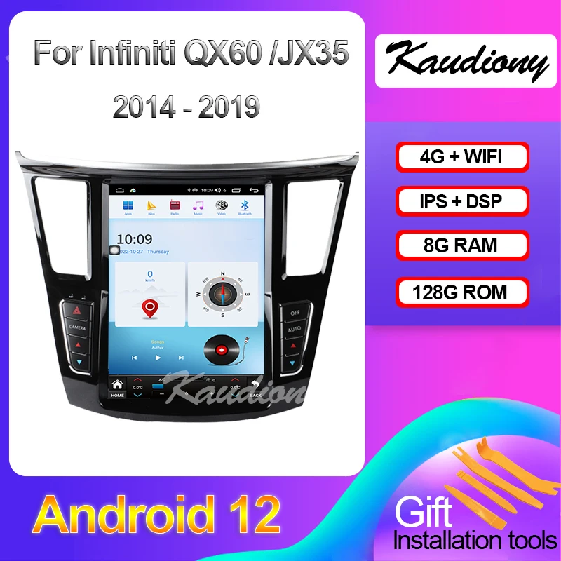 

Автомобильный DVD-плеер Kaudiony, мультимедийный проигрыватель на Android 12 для Infiniti QX60 JX35 с экраном 12,1 дюйма, радио, GPS-навигацией, 4G DSP 2014-2019