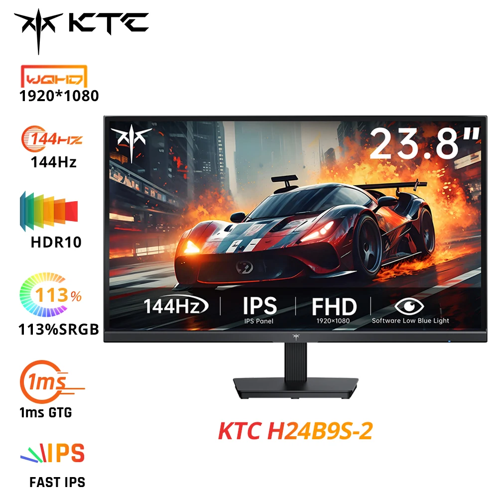Monitor da Gaming KTC H24B9S-2 da 23,8 Pollici Full HD, Display IPS, Frequenza di Aggiornamento Fluida di 144Hz, 113% SRGB, 178° °   Angolo di visione