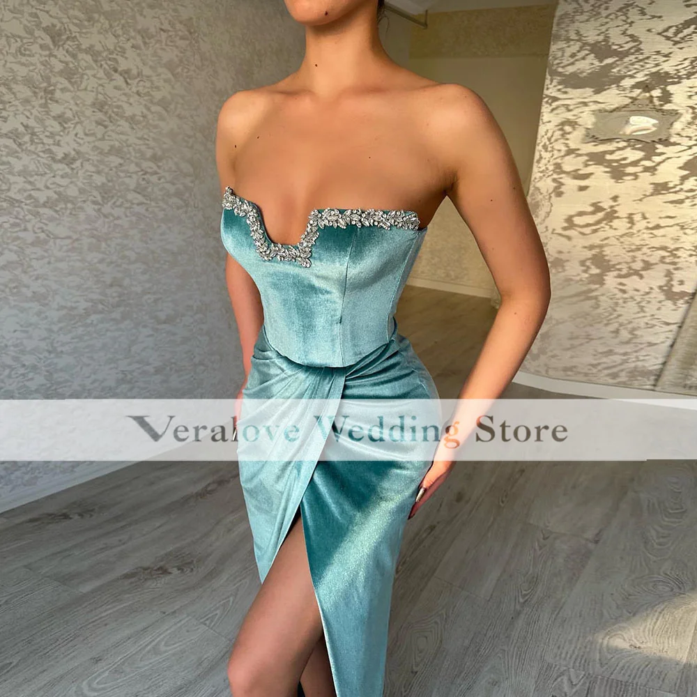 Sexy Velvet Prom Dress Mermaid Slit vestidos de saten elegantes Special Occasion Party Gowns for Women Cocktail Club Wear