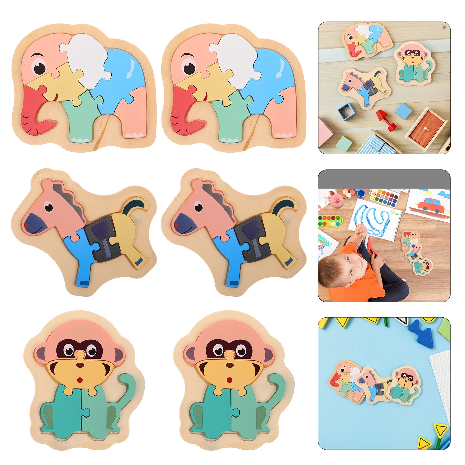 

6pcs Wooden 3D Animal For Toddlers Montessori Learning Set Kids Wood Puzzles Matching Puzzle Game Preschool Puzzles Wooden