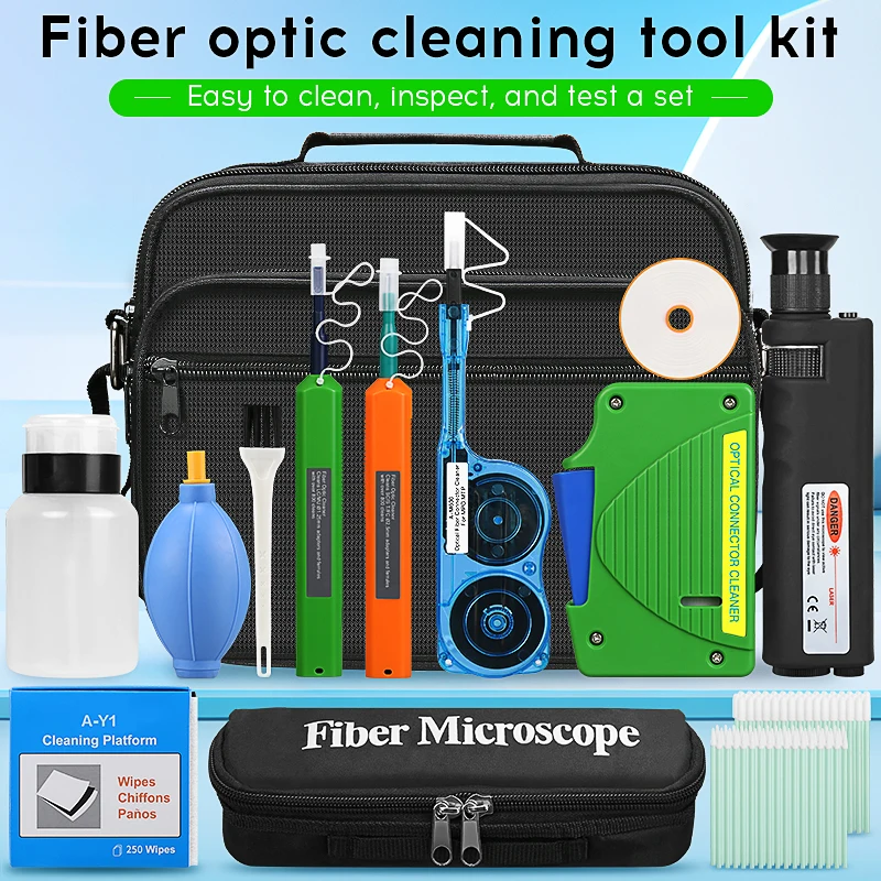 400X Optical Fiber Magnifier Cleaning Box SC/FC/ST/LC 1.25MM/2.5MM MPO MTP Fiber Cleaner Pen Fiber Optic Cleaning Tool Kit