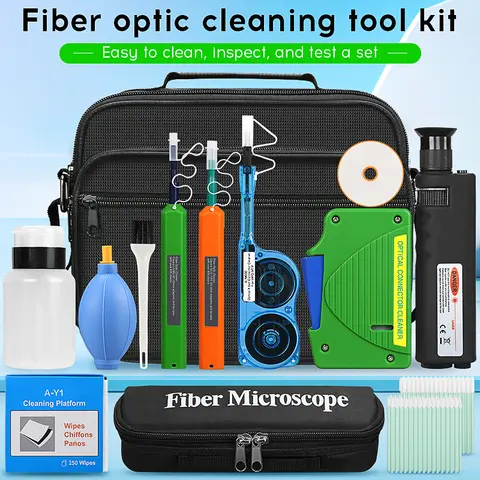 400X Optical Fiber Magnifier Cleaning Box SC/FC/ST/LC 1.25MM/2.5MM MPO MTP Fiber Cleaner Pen Fiber Optic Cleaning Tool Kit