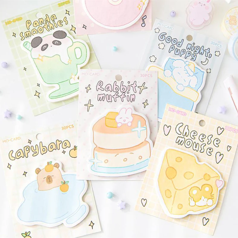 30Sheets Kawaii Convenience Book Cartoon Special Shape Sticky Notes Cute Paste Notepad Student Stationery Message Paper Sticky