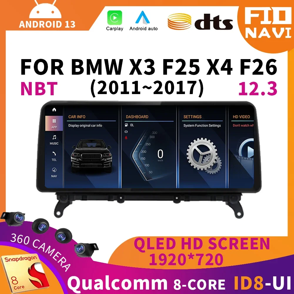 

FIO12.3" Android 13 ID8 1920*720P Car Multimedia Navigation Player For BMW X3 F25 X4 F26 2005-2011-2013 NBT Car Radio Carplay W