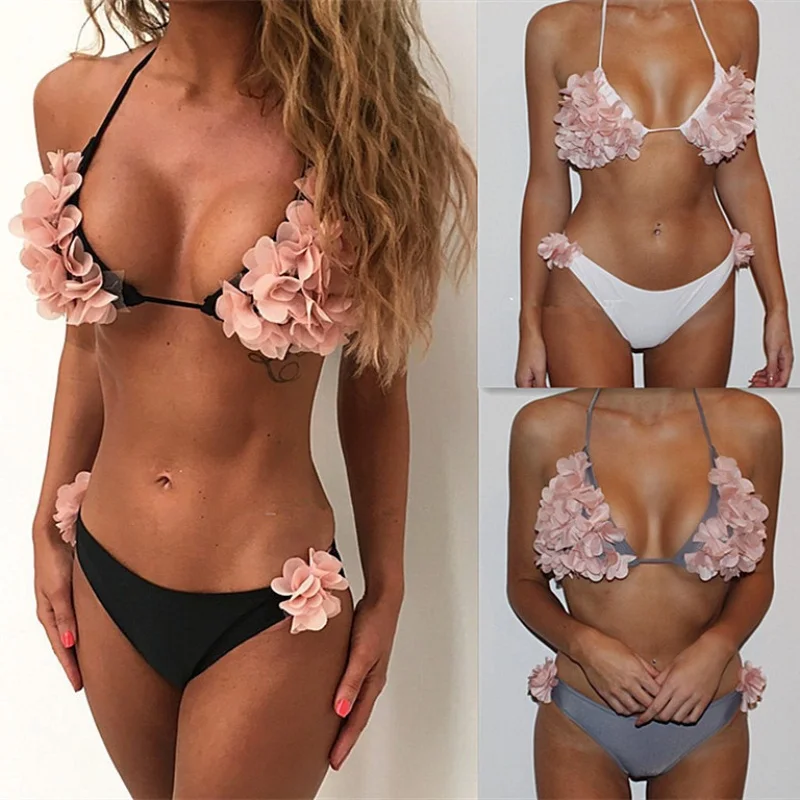 Summer beach European and American hot halter neck petal bikini sexy temptation sexy lingerie women's swimwear