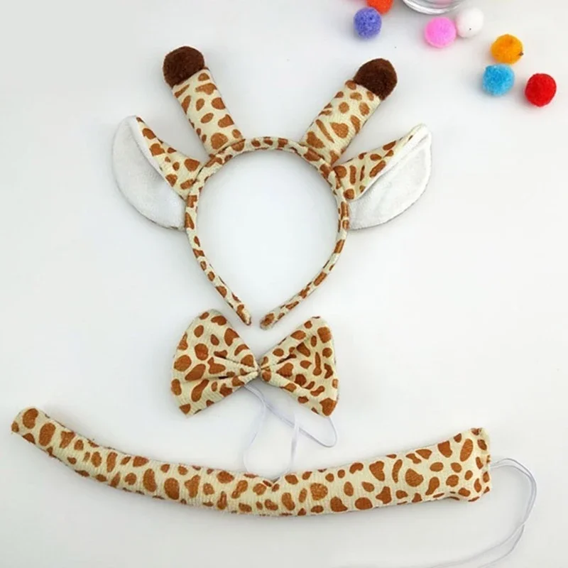 Bambini adulti Gioco ruolo Costume da giraffa Accessori Orecchie animali Fascia Bowtie Coda Guanti zampa Novità Party Prop