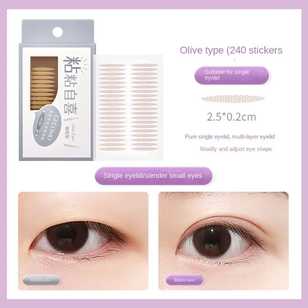 240Pcs Natural Mesh Type Double Eyelid Tape Waterproof Big Eye Self-adhesive Fiber Self-adhesive Eye Lift Strips Swelling Eyelid