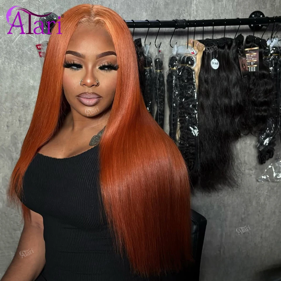 حرق البرتقال 5x5 إغلاق الجسم موجة شعر مستعار شفاف 13x4 13x6 الدانتيل أمامي الزنجبيل البرتقالي اللون شعر مستعار البرازيلي خصلات الشعر المستعار الإنسان