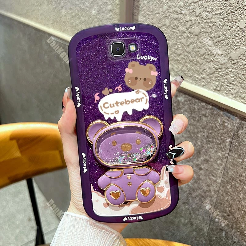 Bear Makeup Mirror Silicone Holder Phone Case For Samsung Galaxy J7Prime J6Prime J4Prime J6Plus J4Plus M33 M22 M13 M32 M12 Cover