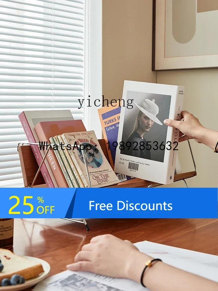 

solid wood stainless steel bookshelf desktop book storage rack desk retro shelf