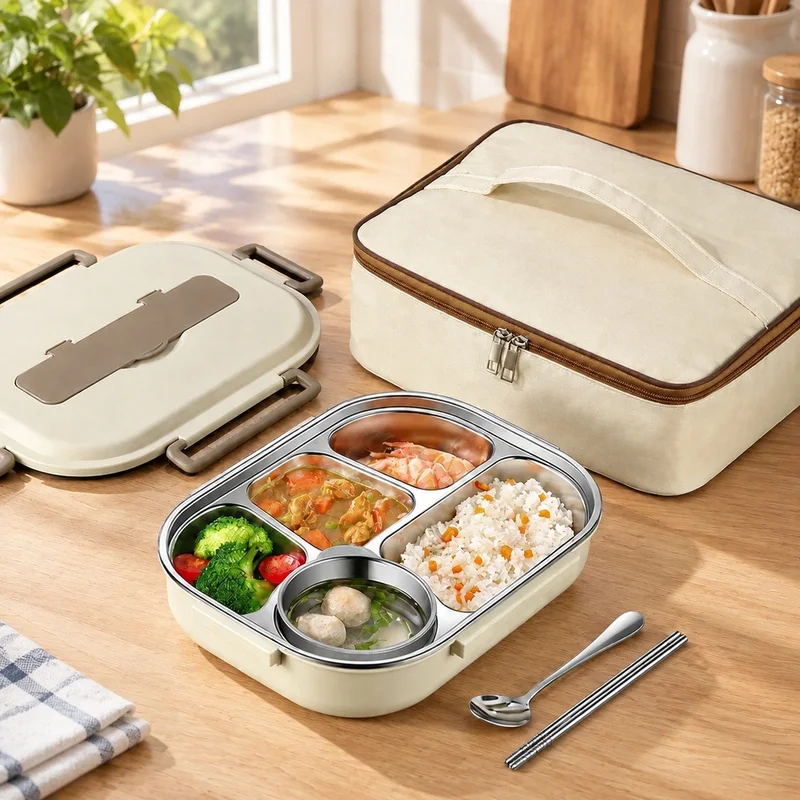 304 Stainless Steel Leak-Resistant Lunch Box with Insulated Bag for Office, School, and Children