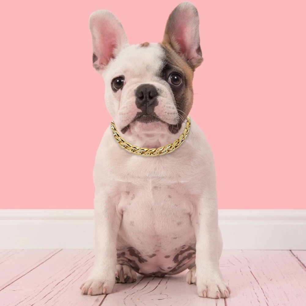 Dog Chain Collar Gold Cuban Link Dog Collar Stainless Steel Metal Slip Chain Collar For Dogs Heavy Duty & Chew Proof